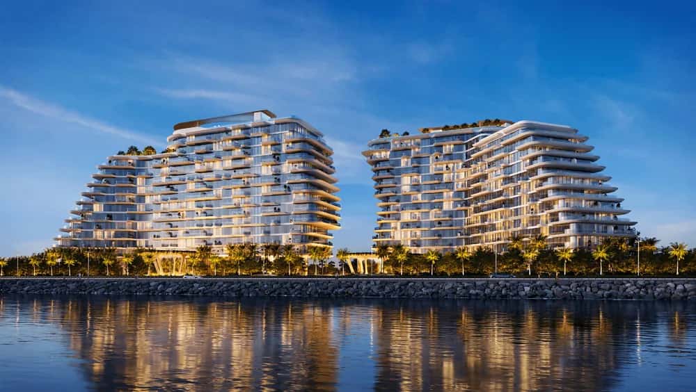 Passo by Beyond twin towers on Palm Jumeirah West Crescent with private beachfront and Arabian Gulf views